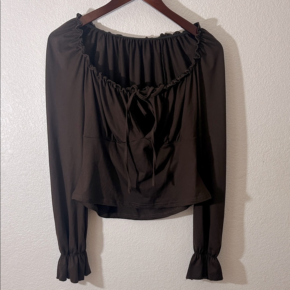 SHEIN CURVE- Chic Black Ruffle Blouse